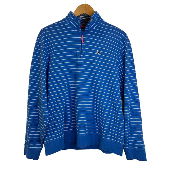 Vineyard Vines Sweater Men's M Blue Pin Stripe Quarter Zip Pullover Long Sleeve - Picture 1 of 4
